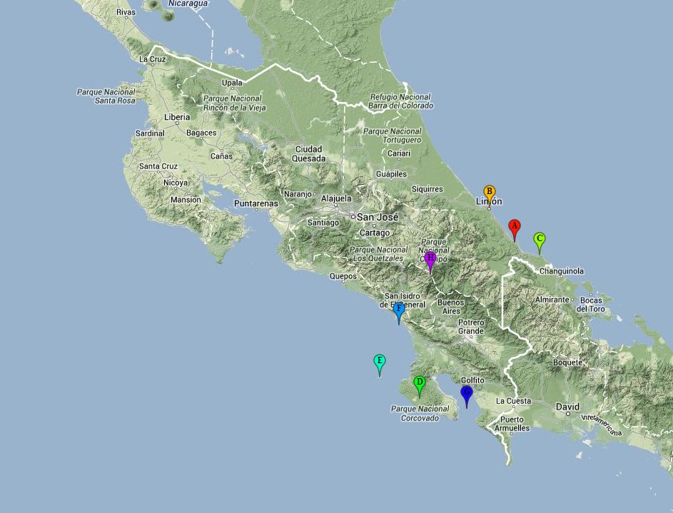 Costa Rica Karte Weltreise